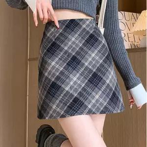 소개팅 룩 여자 미니 스커트 체크 모직 숏 치마 코디 GWFL4KKJ