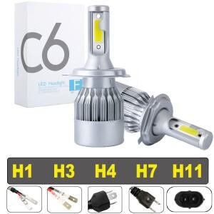 2Pcs C6 LED 헤드 라이트 전구 H4/H7/H11/H1/H3 COB 자동차 LED 헤드/안개 전구 36W 12V 자동 높은/낮은 빔