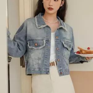 빈티지 스타일 젊은 여자 크롭 기장 데님 청 자켓 여성 재킷 봄패션 봄 외출 면