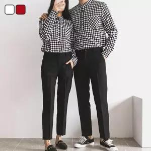 [리빌모아]남여공용 커플 캐주얼 깅엄체크 헨리넥 셔츠 KSM-SHA-SA0419002-R