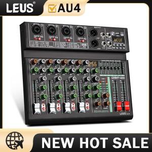 LEUS AU4 채널 256 DSP 효과 오디오 믹서 레코드 PC 48V 팬텀 전원 USB 사운드 믹서 블루투스 DJ 콘솔 가라