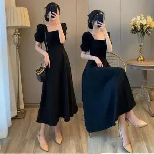 원피스 롱 A라인 여자스러운 벌룬 스퀘어넥 카라원피스 퍼프 소매