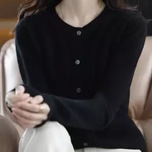 여성 가디건 간절기 도톰 베이직 라운드 블랙