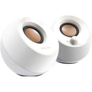 원거리 드라이버와 PC 및 노트북용 패시브 라디에이터가 장착된 크리에이티브 페블 2.0 USB 구동 데스크톱 스피커(화이트)