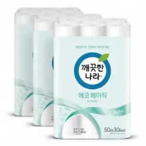 깨끗한나라 화장지 에코기본 50m 3팩 2겹 30롤 x