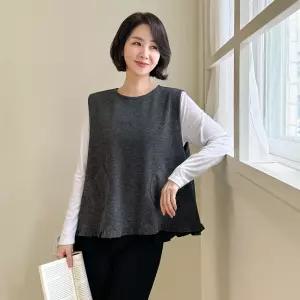 엄마옷  여자 가을 프릴 플레어 빅사이즈 스판 조끼 베스트 40-50대 미시 중