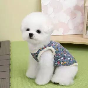 강아지 플라워 조끼 레트로 김장조끼 애견 방한조끼 겨울조끼