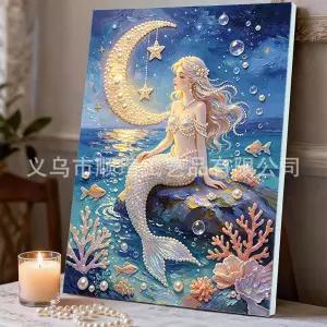 인어아가씨 진주 보석십자수 판넬형 30x40cm (부분)