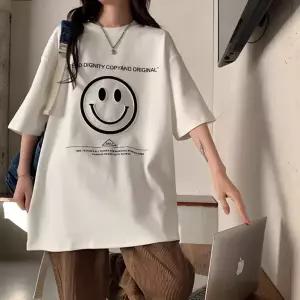 여성 오버핏 루즈핏 스마일 포인트 반팔 티셔츠
