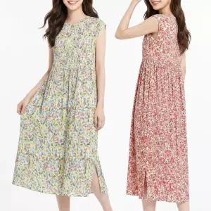 빅사이즈 주름 꽃나염 민소매 원피스 TK-1010250