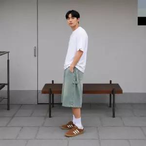남성 워싱 데님 버뮤다 밴딩 반바지