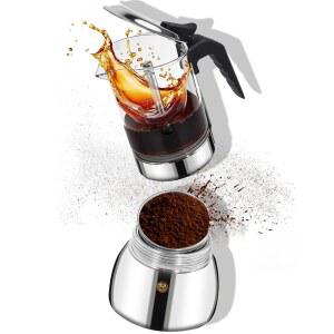 벨리 모카 스토브탑 에스프레소 커피 메이커 - 9컵 15OZ / 450ML 고붕규산 유리와 304 스테인리스 스틸로 만든 클래식 이탈리안 모카포트 가정 사무실 캠핑용 쉬운 추출 매뉴얼 퍼콜레이터