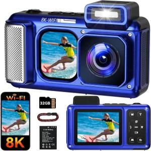 맥스망고 V08 프로 49FT 수중 카메라 8K 90MP WiFi 방수 디지털 2.88인치 터치스크린 듀얼 스크린 스노클링