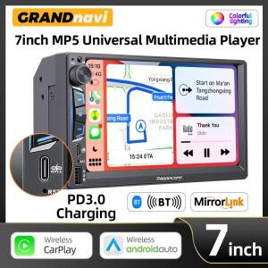2DIN 7인치 차량용 라디오 MP5 플레이어 무선 CarPlay 안드로이드 오토 미러링크 터치스크린 블루투스 FM