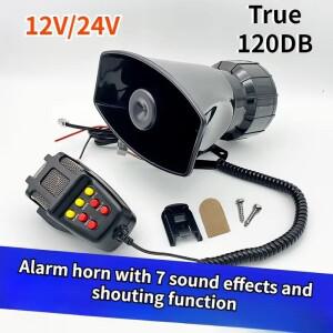 120DB 7 톤 알람 경적 12V/24V 자동차 오토바이 보트 강력한 탑재 사이렌 트위터 멜로디