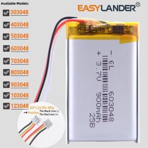 JST1.25mm 3핀 3.7V 503048 800mAh 리튬 이온 폴리머 배터리