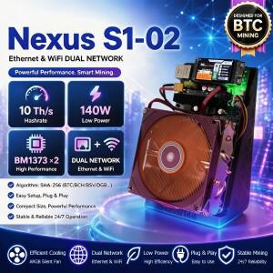Nexus S1-2 10Th/s 비트코인 솔로 마이너 2*BM1373 칩 140W ASIC 마이닝(BTC BCH 데스크탑 미니 구리 라