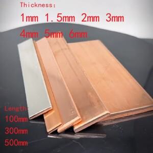 1PC T2 순수 구리 시트 평면 금속판 막대 두께 3 4 6mm 길이