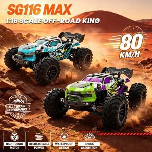 1:16 MAX/PRO RC 몬스터 트럭 80KM/H 브러시리스 모터 4륜 구동 오프로드 레이싱카 방수 전지형 자동차 장