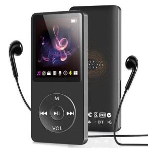블루투스와 스피커가 탑재된 MP3 플레이어 32GB 음악 최대 128GB 저장 공간 확장 가능 FM 라디오가 포함된 휴대용 다기능 이어폰 포함 셔플 재생 지원