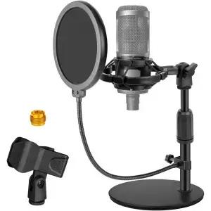 AT2020 HyperX QuadCast Blue Yeti Shure SM58용으로 안정적인 금속 베이스 쇼크 마운트 팝 필터 마이크
