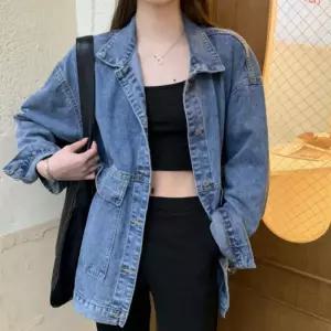 여성 오버핏 데님 자켓 긴팔 가을 청자켓 데일리 캐주얼 아우터 점퍼