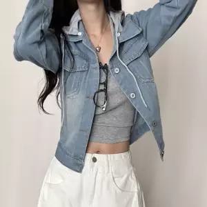 매일잇템 아우터 후드달린 청자켓 데님 봄 가을 진청 여성 연청