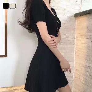 [리빌모아]여자 브이넥 슬림핏 반팔 미니 니트 원피스 DHTW-OPH-SN1991251-R1