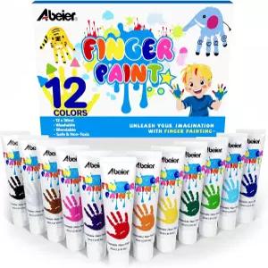 ABEIER 세척 가능한 손가락 물감 1-3세 12가지 무독성 색상 4-5-6세 이상 아기 안전 간편한 부드러운 질감