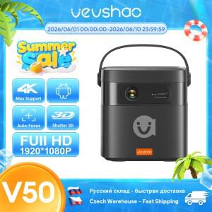 VEVSHAO V50 400ANSI DLP 프로젝터 에어플레이 미라캐스트 15000mAh 배터리 안드로이드 9.0 TOF 포커스 3D