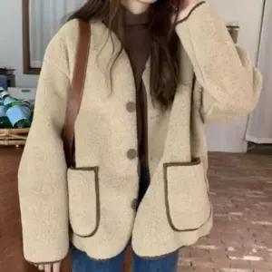 [아웃도어스/골피아]퍼 여성 가디건 단추 뽀글이 코디 부드러운 자켓 카디건 촉감