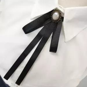 검정 두줄 리본 넥타이 브로치 졸업 입학 학예회 여자 고급 옷핀 뱃지