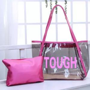 TOUGH 핫핑크 파우치포함 투명 비치 가방 숄더백 비치백 투명백 방수백
