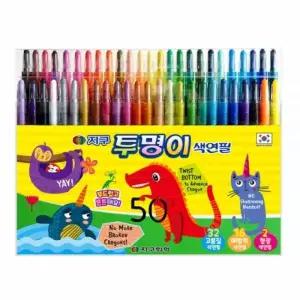 색연필 준비물 지구화학 학용품 (샤프식) 투명이 돌돌이 50색 캐릭터