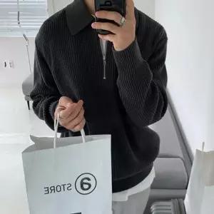 니트 티셔츠 봄가을 남자 간절기상의 카라 반집업 댄디 봄가을니트 간절기