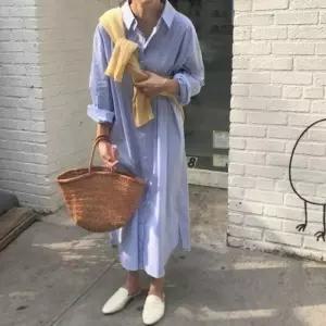 스트라이프 셔츠 롱 원피스 오버핏 임산부 빅사이즈 여성 여자롱 캐주얼 집앞마 실룩