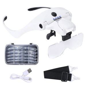 4개의 LED 조명이 달린 YOCTOSUN 돋보기 5개의 분리 가능한 렌즈가 있는 헤드밴드 돋보기 1X 1.5X 2X 2.5X 3.5X - 공예 십자수 취미용 충전식 핸즈프리 조명 헤드 유리