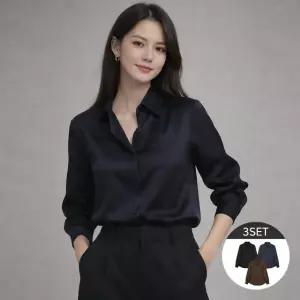 [엘루아] 스탠 카라 새틴 블라우스 3종 세트