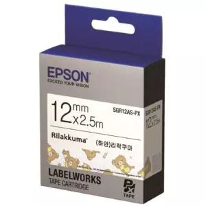 EPSON)라벨프린터리본 리락쿠마(SGR12AS)백색 흑문자 흰색 라벨지 테이프 엡손 용리본