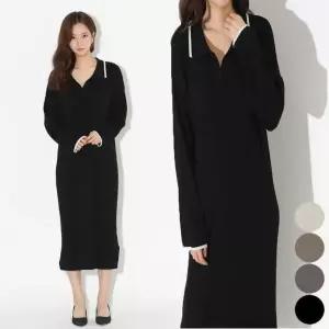 롱원피스 투톤 블랙 여자 루즈핏 배색 니트원피스 니트롱원피스 니트 카라