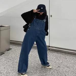 S모아 오버롤 청 여성 멜빵바지 와이드핏 점프수트 데님
