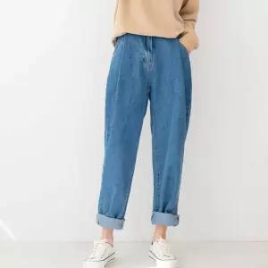 S모아 핀턱 오버핏 배기 청바지 중청 면100% 뒷밴딩 꾸안꾸