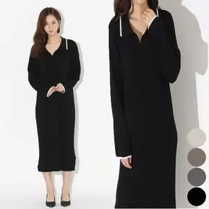 배색 롱원피스 니트 투톤 루즈핏 니트롱원피스 카라 블랙 니트원피스 여자