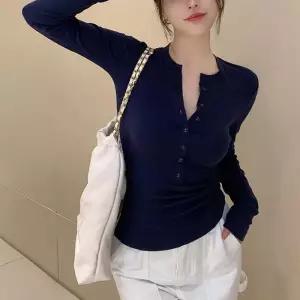 F007519_헨리넥티셔츠 골지단추 스판티셔츠 새미크롭