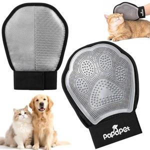 PaPaPet 반려동물 털 제거 마사지 장갑, 개와 고양이용 2-in-1 양면 미용 도구, 옷과 가구용 정전기 제거기 + 및 헐거운 제거용 실리콘 브러시