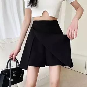 바스락 미니 블랙 여성 편한 밴딩 허리 치마바지