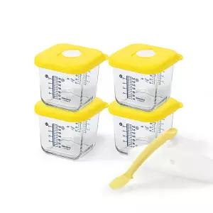 글라스락 베이비 큰용량 눈금 이유식 용기 스마일캡 270ml 4조  온도감지 실리콘 스푼 1조 세트