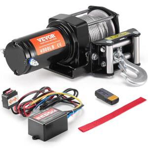VEVOR 전기 윈치 4000파운드 라인 풀 용량 12V DC ATV / UTV 3 16인치 X 39피트 7인치 스틸 케이블 롤러 페어리드 무선 및 유선 리모컨 IP55 방수 견인용
