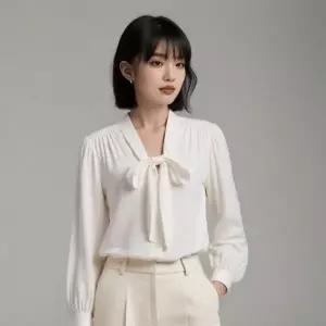 [하프클럽/]블라우스 셔츠 실크 새틴 타이 리본 브이넥 오피스룩 봄 가을 간