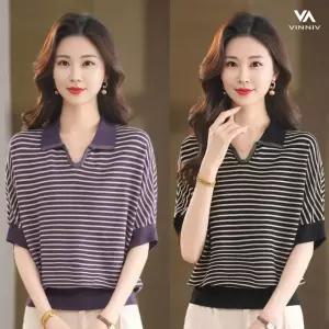 [비니브] 쥬얼카라 스트라이프 니트